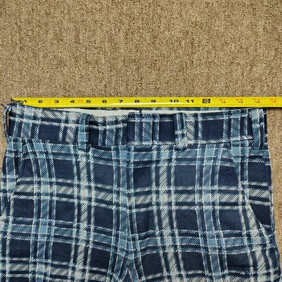 VINTAGE PLAID PANTS Men 31x32 Blue Polyester Flare Leg Slacks Retro Disco Style - Picture 5 of 8